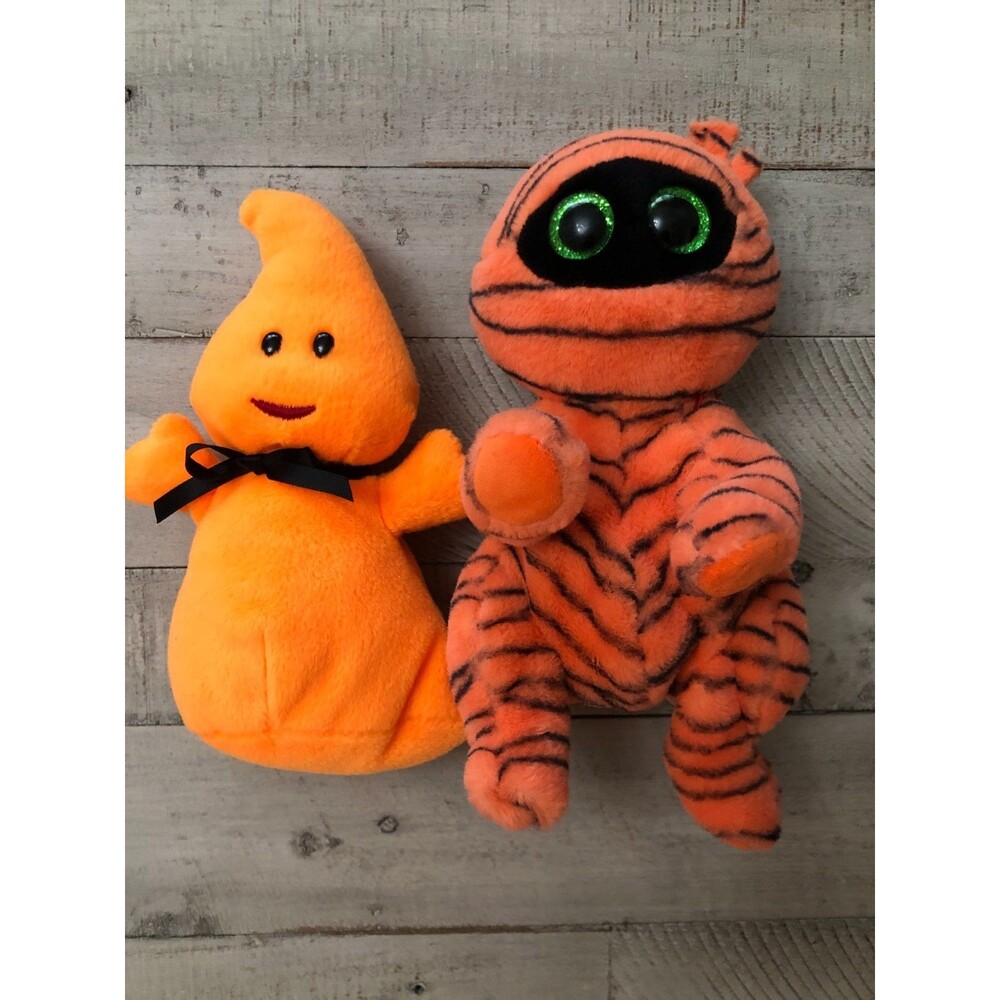 Ty Beanie Bellies Hocus Pocus & Haunt Plush Stuffed Orange Mummy Ghost 6" no tag